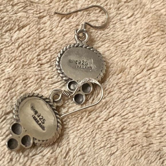 SOLD Vintage Turquoise Rope Encircled Turquoise Sterling Silver Earrings - Picture 3 of 6